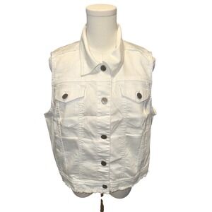 Chicos Platinum White Sequin Distressed Denim Vest Women's US size 12 or Chico 2